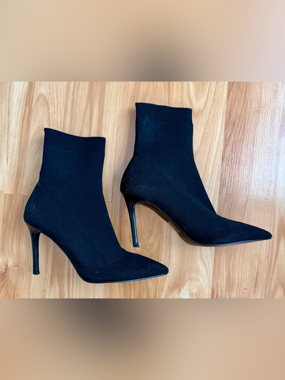 Steve Madden Black Pointed Toe Sock Booties with Stiletto Heel